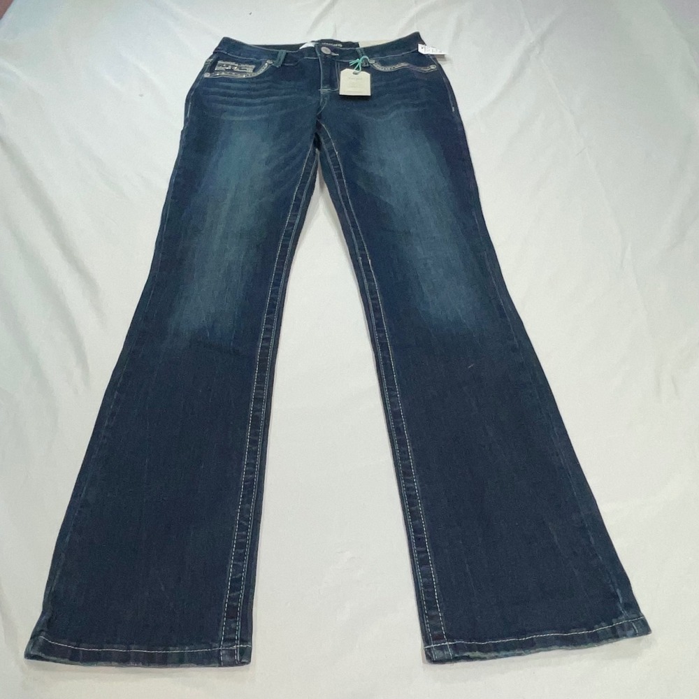 Maurices Slim‎ Boot Mid Rise Jeans Dark Wash Sequin Pockets Flex 5/6 Regular